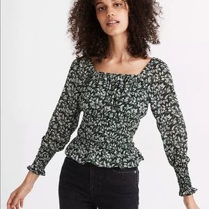 NWT Madewell Georgette Square-Neck Smock-Waist Top